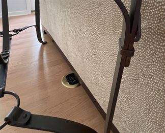 Vintage Hermes Style Metal Leather Equestrian Strap Console with Glass Top. Measures 54" W x 26" D x 29" H. Photo 3 of 5.