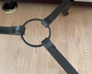 Vintage Hermes Style Metal Leather Equestrian Strap Console with Glass Top. Measures 54" W x 26" D x 29" H. Photo 4 of 5.