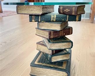 Maitland-Smith Style Stacked Book Side Table with Glass Top. Measures 24" W x 18" D x 17" H. Photo 1 of 3.