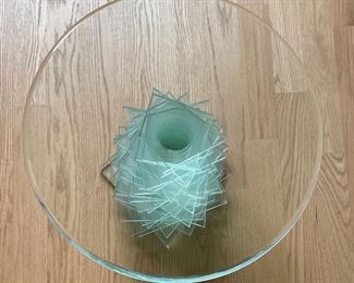 Stacked Glass Sculptural Side Table. Measures 18" D x 18" H. Photo 2 of 2.