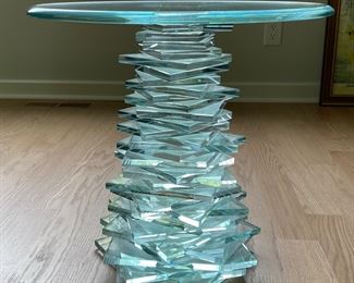 Stacked Glass Sculptural Side Table. Measures 18" D x 18" H. Photo 1 of 2.