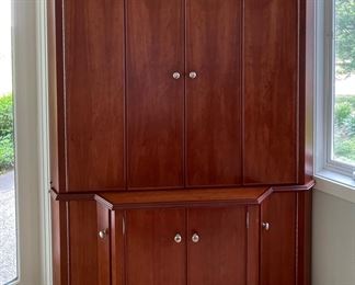 Custom-Built Cherry Corner Media Cabinet with Dentil Trim. Measures 52" W x 21" D x 80" H. Photo 1 of 4.