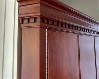 Custom-Built Cherry Corner Media Cabinet with Dentil Trim. Measures 52" W x 21" D x 80" H. Photo 2 of 4.