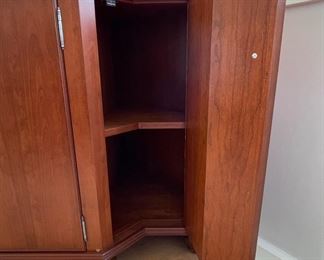 Custom-Built Cherry Corner Media Cabinet with Dentil Trim. Measures 52" W x 21" D x 80" H. Photo 3 of 4.