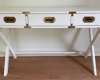 Vintage Wood Campaign Desk with Brass Hardware. Measures 42.5" W x 17" D x 28.5" H. Photo 1 of 6.