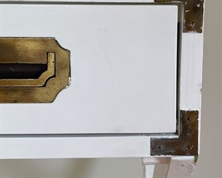 Vintage Wood Campaign Desk with Brass Hardware. Measures 42.5" W x 17" D x 28.5" H. Photo 5 of 6.