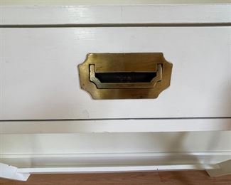 Vintage Wood Campaign Desk with Brass Hardware. Measures 42.5" W x 17" D x 28.5" H. Photo 4 of 6.