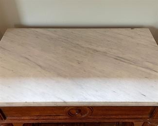 Antique Carrera Marble Top Occasional Table. Measures 34" W x 20" D x 30.5" H. Photo 2 of 6.