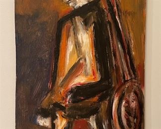 Oil On Board. Man With Guitar. Photo 1 of 2.