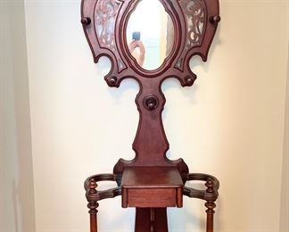 Antique Gothic Revival Hall Tree with Cast Iron Base. Measures 28.5" W x 14" D x 83" H. Photo 1 of 3.