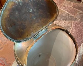 Vintage English Porcelain Chinoiserie Milk Pail with Copper Top. Photo 2 of 4.