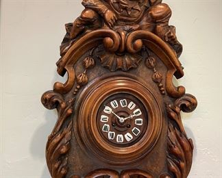Carved Mahogany Wall Clock.