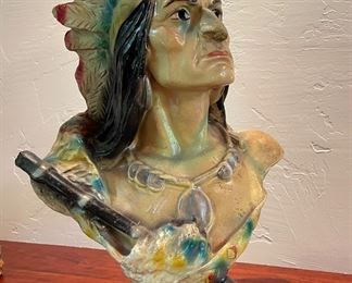 Chalkware Native American Chief Bust. Photo 1 of 4.