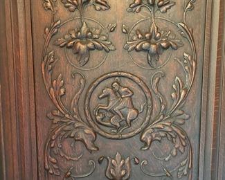 Antique Hand-Carved Hall Tree With Bench and Umbrella Stands. Measures 57" W x 82" H. Photo 3 of 5.