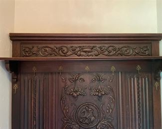 Antique Hand-Carved Hall Tree With Bench and Umbrella Stands. Measures 57" W x 82" H. Photo 4 of 5.