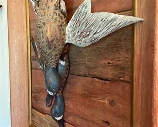 Hand-Carved, Hand-Painted Faux Duck Taxidermy Mounted on Wood. Photo 2 of 2.