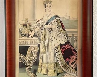Antique Queen Victoria Hand-Colored Etching.