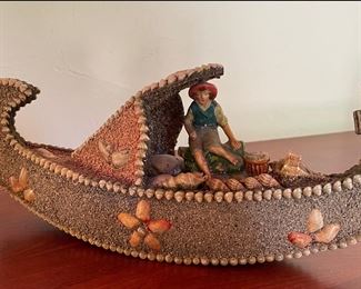 Vintage Sand & Shell Art Viking Boat.