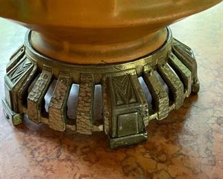 Vintage American Pottery Marked "IA" Turned Table Lamp. Measures 28" H. Photo 3 of 4.