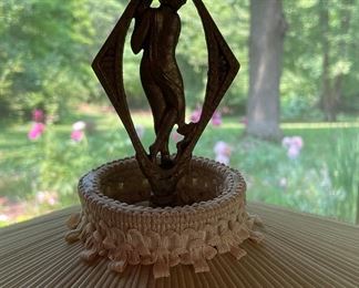 Vintage American Pottery Marked "IA" Turned Table Lamp. Measures 28" H. Photo 4 of 4.