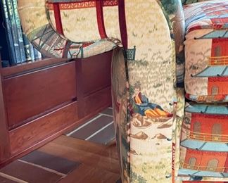 Modern Club / Wing Back Chair Upholstered in Cowtan & Tout Pagoda Rouge (Velvet). Measures 42" W x 36" D with 22" Seat Height. Photo 3 of 4.