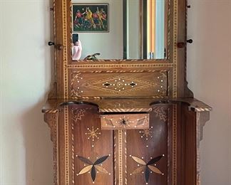 Antique Hall Tree With Marquetry & Ivory Inlay. Measures 35.5" W x 15" D x 80" H. Photo 1 of 4.