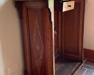 Antique Hall Tree With Marquetry & Ivory Inlay. Measures 35.5" W x 15" D x 80" H. Photo 4 of 4.