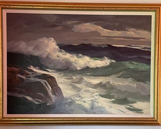 Untitled Ocean Painting, Oil on Board, Alphonse Joseph Shelton. Measures 41" W x 30" H. Signed By Artist. Photo 1 of 2.
