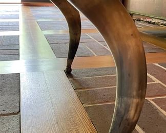 Antique Horn Frame Settee with Moss Colored Velvet Upholstery. Measures 48" W x 29" D with 20" Seat Height. Photo 5 of 5.