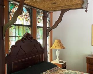 Antique Mahogany Queen Half Tester Bed. Measures 66" W x 95" H. Photo 2 of 4.