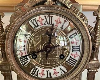 Brass Mantle Clock Inscribed "Marignan." Photo 4 of 6.