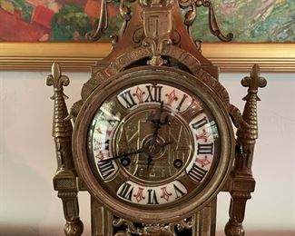 Brass Mantle Clock Inscribed "Marignan." Photo 2 of 6.