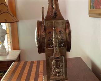 Brass Mantle Clock Inscribed "Marignan." Photo 5 of 6.