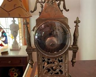 Brass Mantle Clock Inscribed "Marignan." Photo 6 of 6.