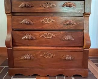 Antique Walnut 4-Drawer Chest of Drawers with Hand-Carved Acorn Drawer Pulls. Measures 42" W x 20" D x 38" H. Photo 1 of 5.