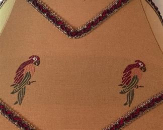 Pair of Carrera Marble Table Lamps with Parrot Theme Lamp Shades. Each Measures 28" H. Photo 3 of 3.