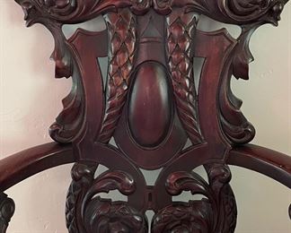 Antique Asian Mahogany Throne Arm Chair with Dragon Hand Rests. Photo 2 of 3.