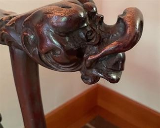 Antique Asian Mahogany Throne Arm Chair with Dragon Hand Rests. Photo 3 of 3.