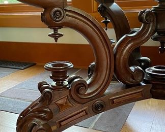 Antique Victorian Walnut and Marble Accent / Occasional Table. Measures 42" W x 30" D x 28.5" H. Photo 6 of 6.