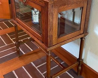 Vintage Curio / Liquor Cabinet With Flip-Top Rising Shelf. Measures 24" W x 15.5" D x 31.5" H. Photo 3 of 6.