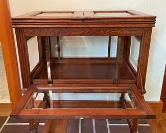 Vintage Curio / Liquor Cabinet With Flip-Top Rising Shelf. Measures 24" W x 15.5" D x 31.5" H. Photo 2 of 6.