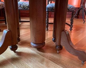 Oak Pedestal Dining Table. Measures 44" W x 60" L With Leaf x 30" H. Photo 3 of 6.