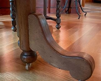 Oak Pedestal Dining Table. Measures 44" W x 60" L With Leaf x 30" H. Photo 5 of 6.