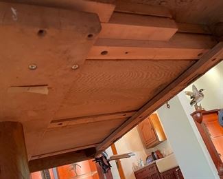 Oak Pedestal Dining Table. Measures 44" W x 60" L With Leaf x 30" H. Photo 6 of 6.