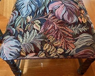 Set of 6 Victorian Gothic Revival Dining Chairs with Floral Tapestry-Style Upholstered Seats (2 Arm Chairs). Each Measures 26" W with 20" Seat Height. Photo 4 of 5.