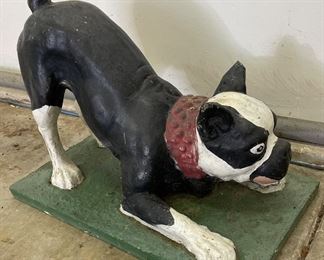 Painted Concrete Bull Dog Garden Statue. Needs Repair. Photo 1 of 2.
