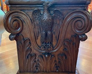 Federal-Style Column Cap Turned Side Table With Marble Top. Measures 20" x 23" H. Photo 1 of 3.