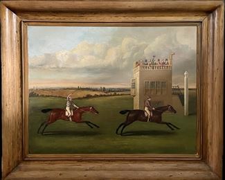 Francis Sartorius (English Painter, 1734-1804) Lord Darlington's Champion Beating Mr Heathcote's Warter. Oil on Canvas. Measures 23" x 30" unframed. Photo 1 of 3.