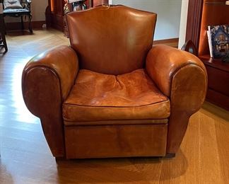 Leather Club Chair - 2 Available. Each Measures 40" W x 36" D.