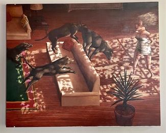 Series of 4 Untitled Oils on Canvas from “Middle Class” Series, Arno Moreland. Measures 44” x 36.” Unframed. Certificate of Authenticity - Photo 1 of 4.